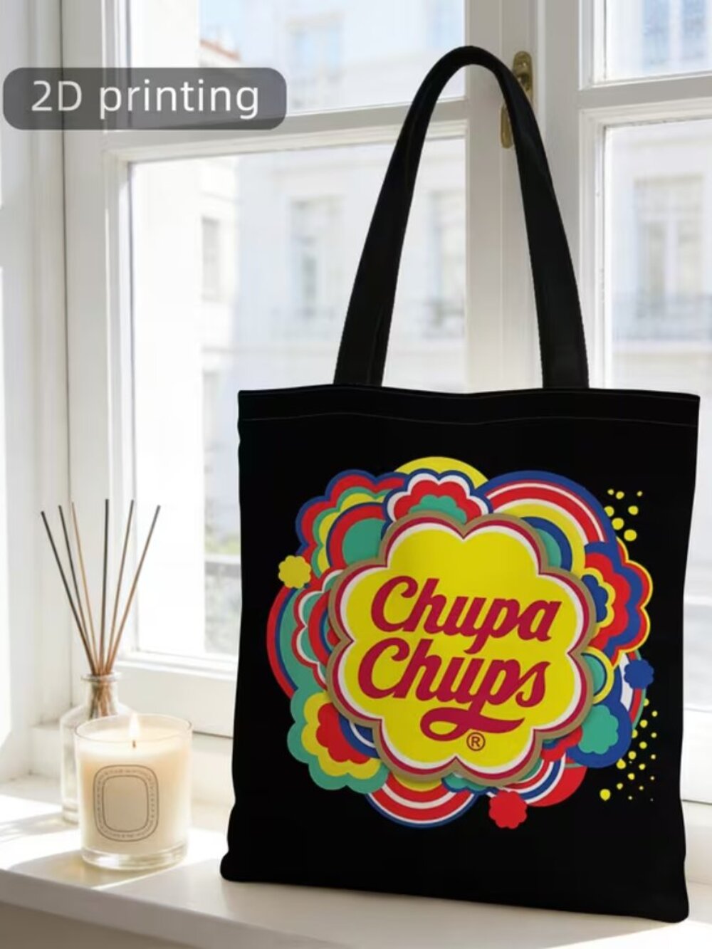New Soft Polyester 2D Printed Retro Novelty Tote Bag 13 x 15~ Chupa Chups